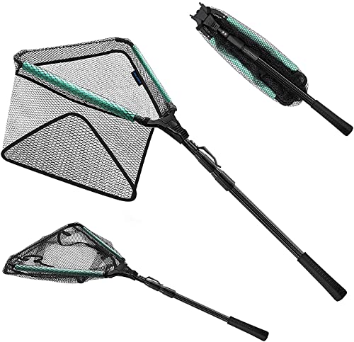 KOMCLUB 98in Black Floating Landing Net, Folding Telescoping Fishing Net‌ | Coated Handle for Easy Catch & Release, Works for Kids, Saltwater & Freshwater Fishing Use