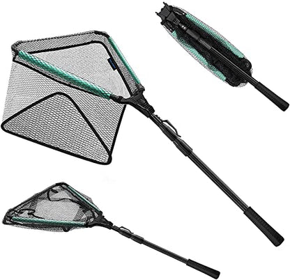 KOMCLUB 98in Black Floating Landing Net, Folding Telescoping Fishing Net‌ | Coated Handle for Easy Catch & Release, Works for Kids, Saltwater & Freshwater Fishing Use