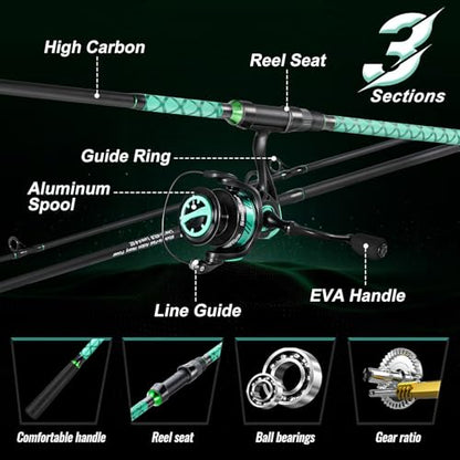 SOUGAYILANG Surf Fishing Rod and Reel Combo, Heavy 3-Piece Travel Spinning Rod with Reel for Red Drum, Striped Bass, Beach & Saltwater Fishing(9'/10'/11'/12') - color: green, size: 12ft