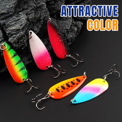 Fishing Spoons Lures Trout Spoons Fishing Lure Metal Jigging Trout Lures Casting Trolling Spoons with Durable Treble Hooks for Trout Bass Pike Walleye Crappie Salmon - size: 3/8oz(10g)-5pcs