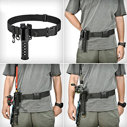 Fishing Wading Belt Rod Holder Adjustable Wader Waist Belt for Fly Surf Casting Spinning Pole Fishing Tool Tackle (Black) - color: Black