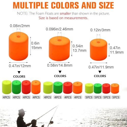 Dovesun 220/104/80/60/54/52/42pcs Pompano Rig Floats for Surf Fishing Foam Bobbers for Fishing Fly Fishing Bobbers Floats Bright Color Kit/Round/Cylindrical/Heart/Bullet/Pill/Spin Shape - color: Pill-52pcs