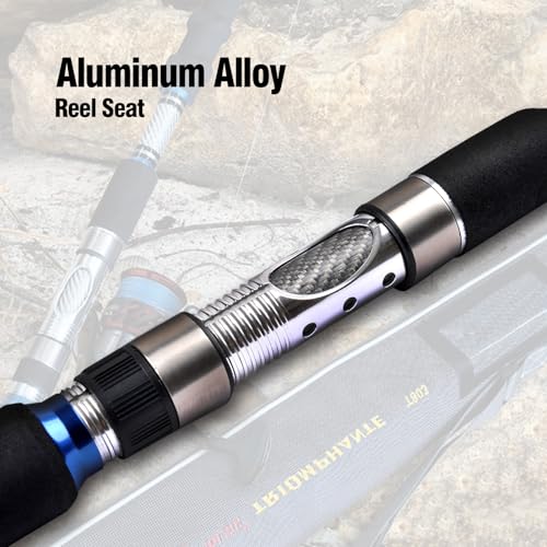 Fiblink 3-Piece Spinning Rod Heavy Spinning Fishing Rod Portable Fishing Rod Graphite Spin Rod (30-50 Pound Test) - size: 7'