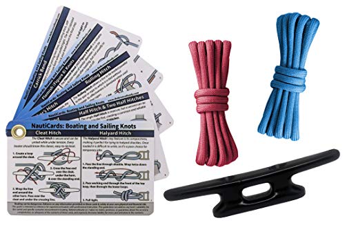 ReferenceReady Nautical Knot Tying Kit for Boaters and Sailors | Waterproof guide to best boating & sailing knots, 4” practice cleat, & practice cord. Great boater gift & boating gear.