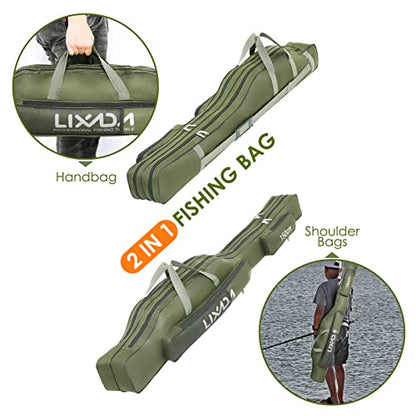 Lixada Fishing Rod Case, Portable Folding Fishing Rod Case Fishing Pole Reel Storage Bag Fishing Gears Organizer