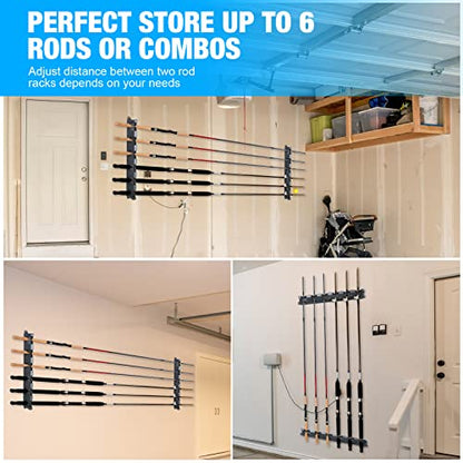 Jexine 8 Pack Horizontal Fishing Rod Holders 15 Inches Wall Mounted Fishing Rod Rack Vertical Fishing Pole Organizer 6 Rod Storage with Screws for Garage and Boat Accessories