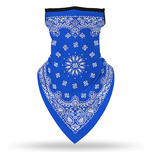 YAYOUREL Neck Gaiter Face Mask Bandanas for Men Women UV Face Scarf Cover Ear Loop Hole Facemask for Fishing Running Cycling - color: Blue White