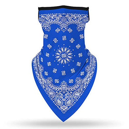 YAYOUREL Neck Gaiter Face Mask Bandanas for Men Women UV Face Scarf Cover Ear Loop Hole Facemask for Fishing Running Cycling - color: Blue White