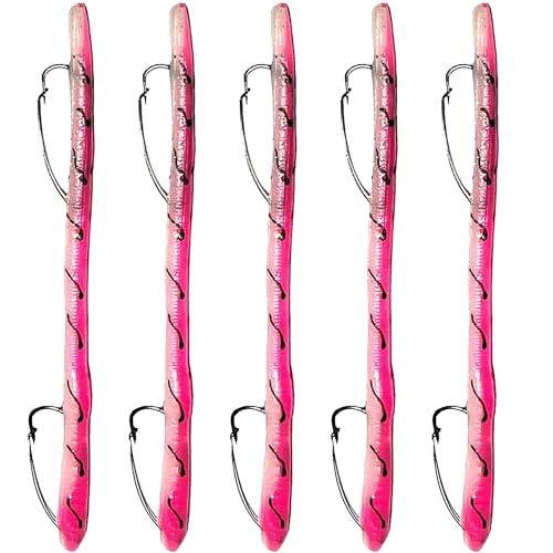 DeLong Lures 6" KILR Worm – Made in USA Weedless Pre-Rigged Soft Plastic Swimbaits, Extra Durable Bass Fishing Lures for Pike and More, 5-Pack Variety - color: KILR Pink