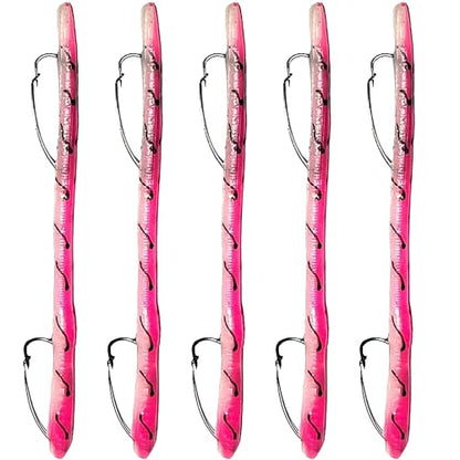DeLong Lures 6" KILR Worm – Made in USA Weedless Pre-Rigged Soft Plastic Swimbaits, Extra Durable Bass Fishing Lures for Pike and More, 5-Pack Variety - color: KILR Pink