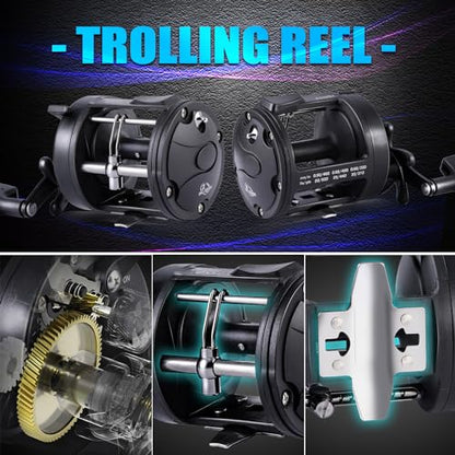 Sougayilang Fiberglass Fishing Pole Conventional Reel Combo with Durable P-Cork Rod Handle, Medium Heavy for Catfish Salmon and Steelhead - size: 9'0" MH- Fast with 4000 Reel Left Handed