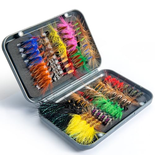80 pcs YDIUDL 3rd Gen Fly Fishing Flies Kit - Hand-Tied Dry Flies for Trout, Bass, Salmon, Panfish - Delicate Lifelike Shapes, Lures for Freshwater Fly Fishing in Rivers & Lakes