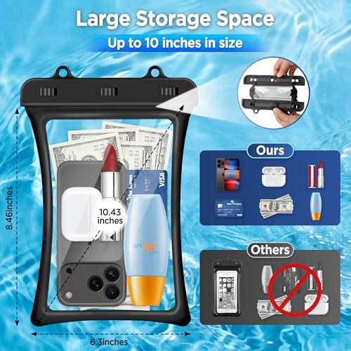 CACOE Floatable Waterproof Phone Pouch 2 Pack Up to 10.0", Black+Black | Floatable, IPX8 Waterproof Phone Case,Adjustable Lanyard,Dry Bags for Beach/Cruise/Travel/Camping/Kayak/Vacation Essentials - color: Black+Black, size: Up to 10.0"-Floatable