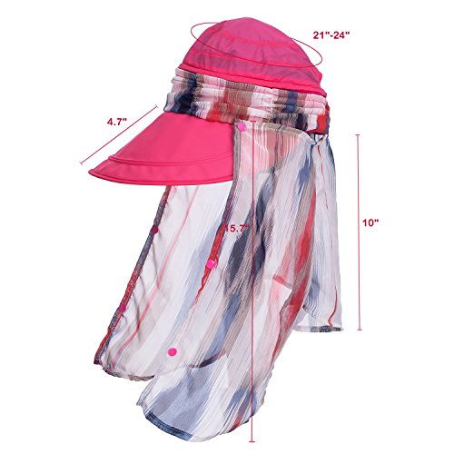 icolor Women Sun Hat UPF 50+ Sun Protection Hat Summer Outdoor Neck Shield Flap Visor Hat Ponytail Hats Wide Brim Beach Hat - color: Rose-pink