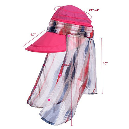 icolor Women Sun Hat UPF 50+ Sun Protection Hat Summer Outdoor Neck Shield Flap Visor Hat Ponytail Hats Wide Brim Beach Hat - color: Rose-pink