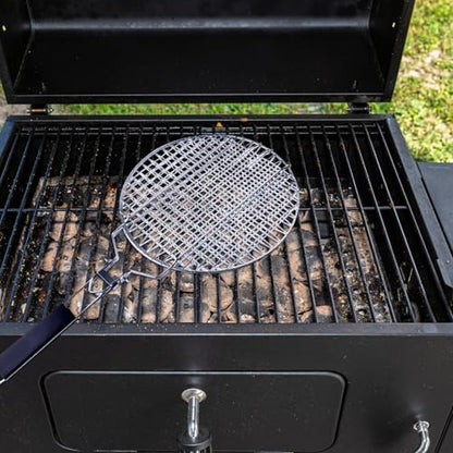 Angoily Grill Basket, Round BBQ Basket Vegetable Roasting Grilling Rack, Portable Stainless Steel Folding Fish Net, Removable Handle Meat Clamp, Outdoor Barbecue Campfire Cookware Accessories