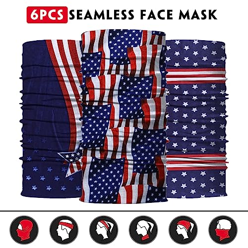 Venswell Neck Gaiter Face Mask Men Women,Seamless Bandana Rave Face Cover Scarf Mask,Balaclava,Headband, Head Wrap,Headwear - color: A-blue+red Flag