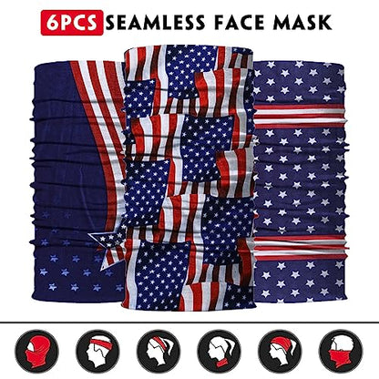 Venswell Neck Gaiter Face Mask Men Women,Seamless Bandana Rave Face Cover Scarf Mask,Balaclava,Headband, Head Wrap,Headwear - color: A-blue+red Flag