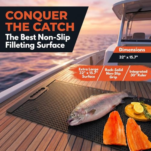 Kylebooker Fish Fillet Mat Extra Large 32 x 15.7 in | Anti-slip Texture ,Integrated Ruler, , Easy to Clean Material, Portable Storage, Fish Cutting Board