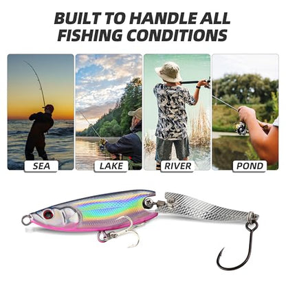 Tail Spinner Jigging Spoons – 3PCS Hard Baits, 3 Unique Styles – Sinking Vibration Bait for Bass, Pike, Trout – Freshwater & Saltwater Fishing Lure Set