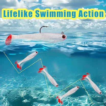Fishing Bait Paddle Tail Swimbaits 10pcs FS/RE-13 | Soft Plastic,with Jig Heads,Bass Lures,for Freshwater Saltwater,Fishing Trout,Crappie Lures - color: Red, size: 0.46oz
