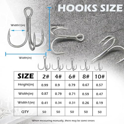 Treble Fishing Hooks 3X Strong 50PCS Triple Hooks Sharp Barbed Round Bend for Freshwater Saltwater Lures Fish - color: White, size: 2# 50pcs