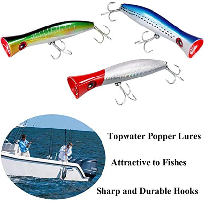 THKFISH Topwater Saltwater Fishing Lures GT Popper with 3X Strong Hook, Surf Fishing 1pc / 3pcs - color: 1pc BlueLaser