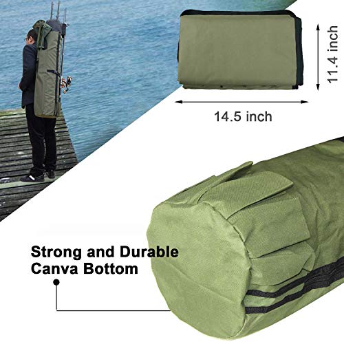 Multifunction Fishing Pole Bag - Waterproof Rod Reel Bag Carrier Case, Durable Canvas Tackle Large Storage Gift for Men Travel, Khaki - color: Khaki Green