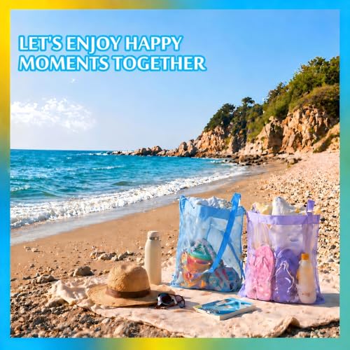 VioraWhite 2 Pcs Extra Large 14 x 16inch Clam Mesh Chum Beach Bags for Seashells Clams Treasures Sand Away Foldable Shell Collection Bags with Adjustable Straps (Purple,Blue) - color: Purple,Blue