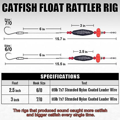 Catfish-Rig-for-Bank-Fishing-Catfishing-Tackle-Floats-with-Rattler-Santee Cooper Rig Equipment - color: Black-4 Pack, size: 3 inch