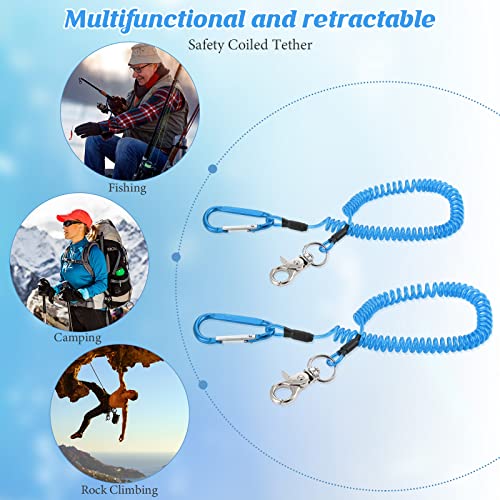 Woanger 6 Pack Fishing Lanyard Steel Wire Coiled Lanyard Tool Lanyards for Hand Tools Kayak Retractable Tool Leash Fishing Rod Safety Lanyards Gear with Alloy Clips for Pliers Boating - color: Blue