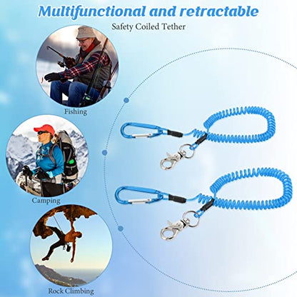 Woanger 6 Pack Fishing Lanyard Steel Wire Coiled Lanyard Tool Lanyards for Hand Tools Kayak Retractable Tool Leash Fishing Rod Safety Lanyards Gear with Alloy Clips for Pliers Boating - color: Blue