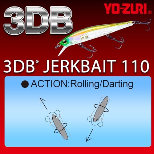 Yo-Zuri 3DB Jerkbait 110, Suspending, 4-3/8 Inch, 110mm, Natural Ayu - color: Ghost sexy shad, size: 4-3/8 Inch