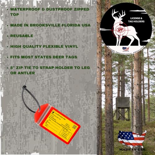 5 Pack, Fluorescent Orange, Vertical, Zipped, Hunting & Fishing License Holder, Includes Zip Tie, Made in USA - style: 5 Pack-Flourescent Orange