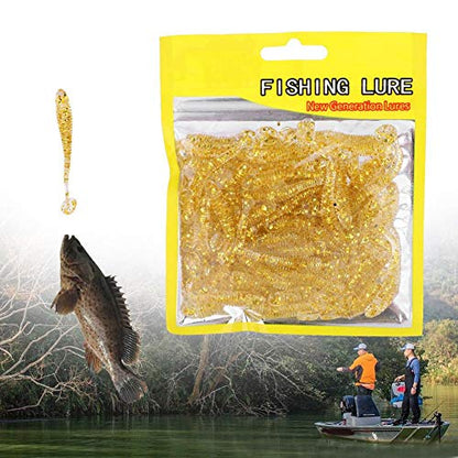 Tbest 50 Pcs 5cm Soft Fishing Lures, Plastic Fishing Bait T-Tail Grub Worm Baits Fish Tackle Accessory 9 Colors - color: Gold