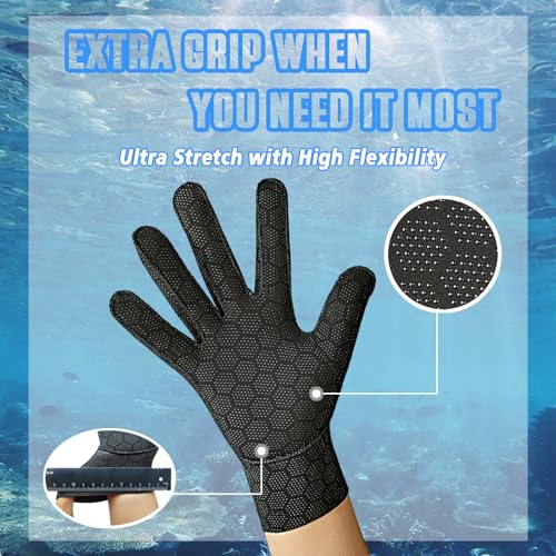 3mm Ultra Stretch Neoprene Water Gloves – Five Finger Winter Gloves for Scuba Diving, Snorkeling, Surfing, Kayaking, Canoeing, and Spearfishing - size: X-Large-XX-Large