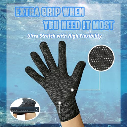 3mm Ultra Stretch Neoprene Water Gloves – Five Finger Winter Gloves for Scuba Diving, Snorkeling, Surfing, Kayaking, Canoeing, and Spearfishing - size: Medium-Large