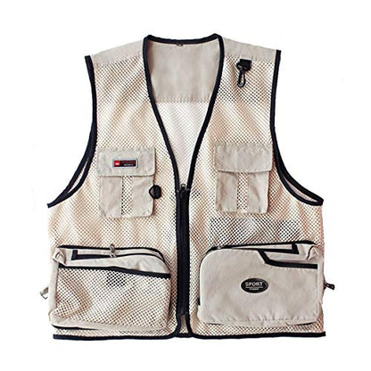 Foldable Outdoor Fishing Camping Travel Mesh Vest, Multi-Pockets Photography Lightweight Vests - color: Beige, size: Small
