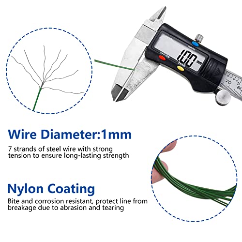 Heavy Duty Fishing Wire Rigs Leaders, 10Pcs 150LB Stainless Steel Fishing Line Leaders with Swivels Snaps Fishing Trace Lures Leader Rigging - color: Green-10pcs