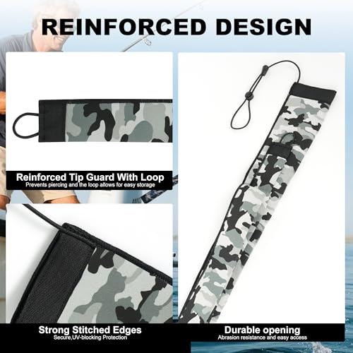Neoprene Camo Fishing Rod Sleeves,Fishing Pole Sleeves,Fishing Rod Socks | UV Resistance,Puncture Resistant, Protect Casting, Spinning, Trolling Fishing Rods, Storage, tangled-free,75in,68in,60in - color: Light Green Camo, size: 75"