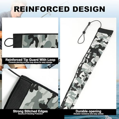 Neoprene Camo Fishing Rod Sleeves,Fishing Pole Sleeves,Fishing Rod Socks | UV Resistance,Puncture Resistant, Protect Casting, Spinning, Trolling Fishing Rods, Storage, tangled-free,75in,68in,60in - color: 2-Light Green Camo, size: 60"