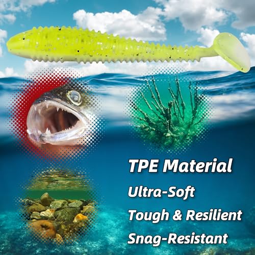Soft Plastic Paddle Tail Swimbaits Pack of 15 – 3" Soft Plastic Fishing Lures with Extra-Large Tail for Lifelike Swimming Action – Freshwater & Saltwater - color: Yellow-white