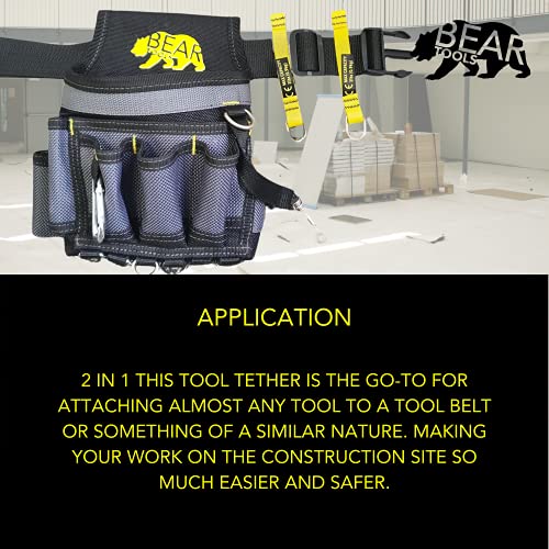 BearTOOLS Yellow Flat D-Ring Tool Tail Tethers, 2-In-1 Application, Max Load 0.9KG, 12CM x 12MM (6, Yellow) - size: 6-pack