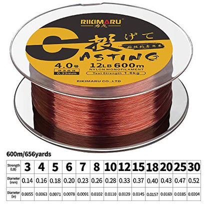 RIKIMARU Premium Monofilament Fishing Line-Strong and Abrasion Resistant Mono Line-Superior Nylon Material Fishing Line - color: Wine Red, size: 660Yds/0.16mm/4LB