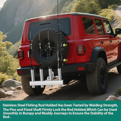 Hitch Mount Fishing Rod Holder, Stainless Steel 4-Rod Rack for 2" Receiver - color: Silver