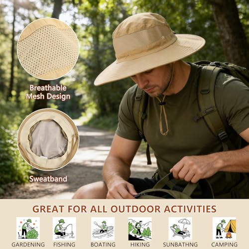 ZOORON Sun Hats for Men Women Fishing Hat with Neck Flap,UPF 50+ Sun Hat Waterproof Wide Brim Bucket Hats for Safari Hiking - color: 1-khaki(neck Flap)