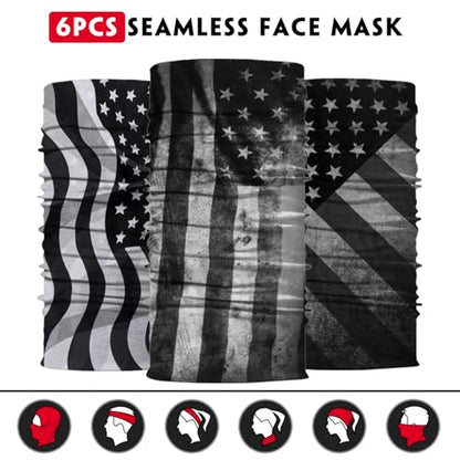 Neck Gaiter for Men Women Headwear Bandana Head Wrap Face Scarf Mask Cover Warmer Balaclava-Seamless & Versatile - color: A-6pcs-flag 3
