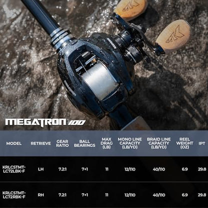 KastKing MegaTron Baitcasting Reels, High Capacity or High Speed Low Profile Casting Reel, 7+1 Double Shielded Stainless Steel BB, 8-Button Magnetic Brakes, Powerful Drag, Freshwater & Inshore Fishing - size: Right- 7.2:1, style: Megatron 100