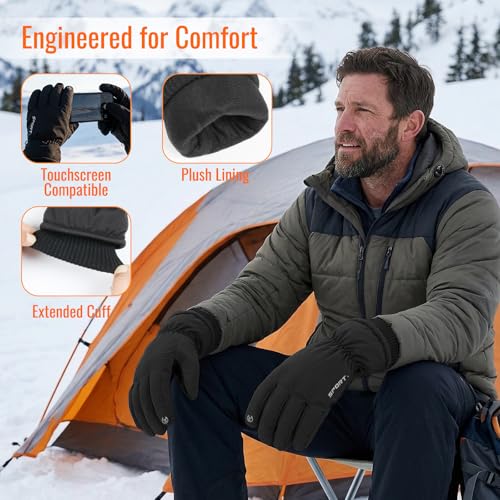 INNOLIFE Ski Gloves Men Women Waterproof Winter - Snow Gloves with Thermal Lining, Non-Slip Grip & Opening for Cold Weather - color: Black, size: X-Large