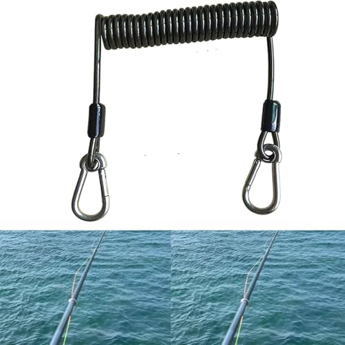 Retractable Tool Lanyard, Fishing Coiled Lanyard, Stainless Steel Inside Heavy Duty Fishing Safety Rope Extension Cord Tether, for Deep Sea Fishing Tools Rod Kayak Paddles, with Carabiner -2Pcs
